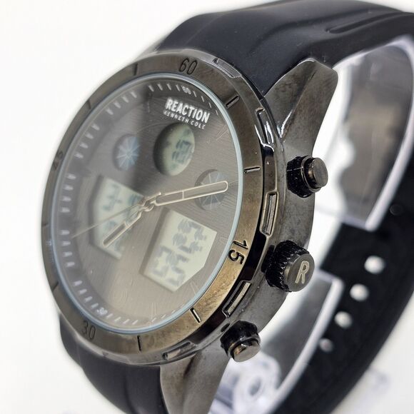 Kenneth Cole Reaction Men's Ana-Digi Watch Black Dial Plastic Strap New Battery - Picture 3 of 14